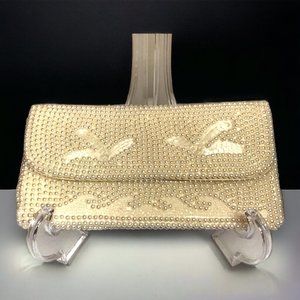 M M Kane Fully Beaded Vintage Evening Clutch Retro Pearl While Made Japan